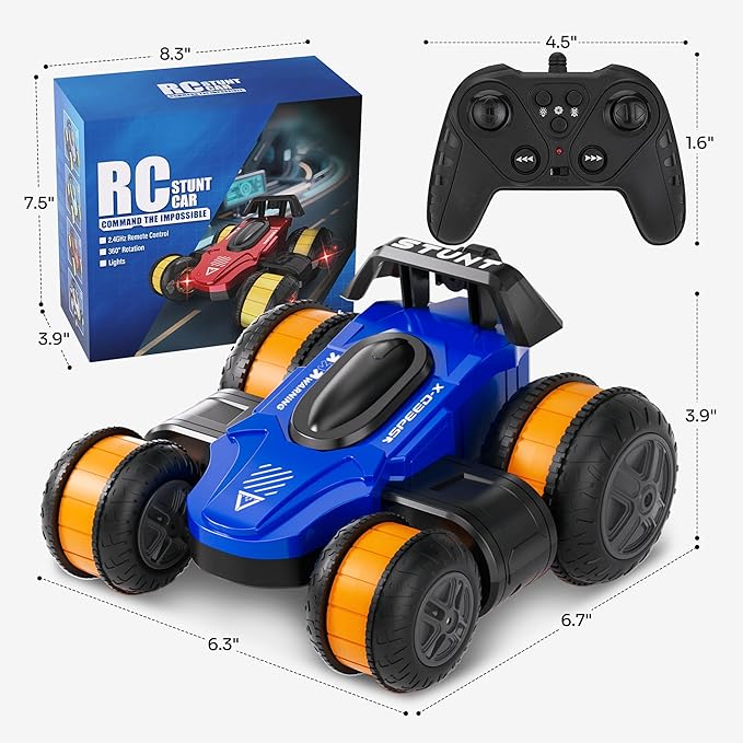 High Speed Remote Control Drift Car for Kids 360 Degree Rotating Deformation Stunt RC Cars for Boys and Girls Ages 3-16 4WD Drift RC Stunt Car with Light for Christmas Birthday Party Gifts (Blue)