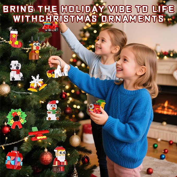 Christmas Ornaments Advent Calendar 2025 Building Block Sets 24 Packs Xmas Tree Ornament to Build Holiday Decoration Toy Compatible with Christmas Sets Stocking Stuffer Gift for Boy Girl Age 6+