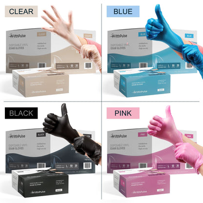 FifthPulse Black Vinyl Disposable Gloves Medium 50 Pack - Latex Free, Powder Free Medical Exam Gloves - Surgical, Home, Cleaning, and Food Gloves - 3 Mil Thickness