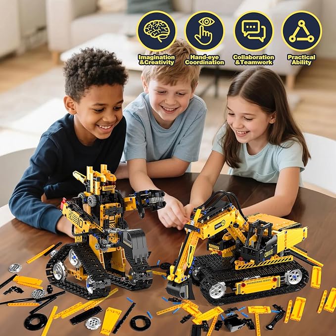 5 in 1 Building Toys STEM Robotics Kit for Kids 6-14 Remote &amp APP Controlled STEM Excavator/Truck/Robot/Bulldozer/Roller 535 PCS Blocks RC Robot Erector Sets Birthday Gift for 8 10 11 12+ Years