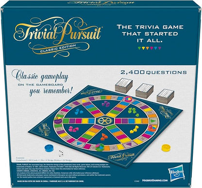 Trivial Pursuit Classic Edition Board Game for Adults and Teens Ages 16 and Up Trivia Game for 2-6 Players