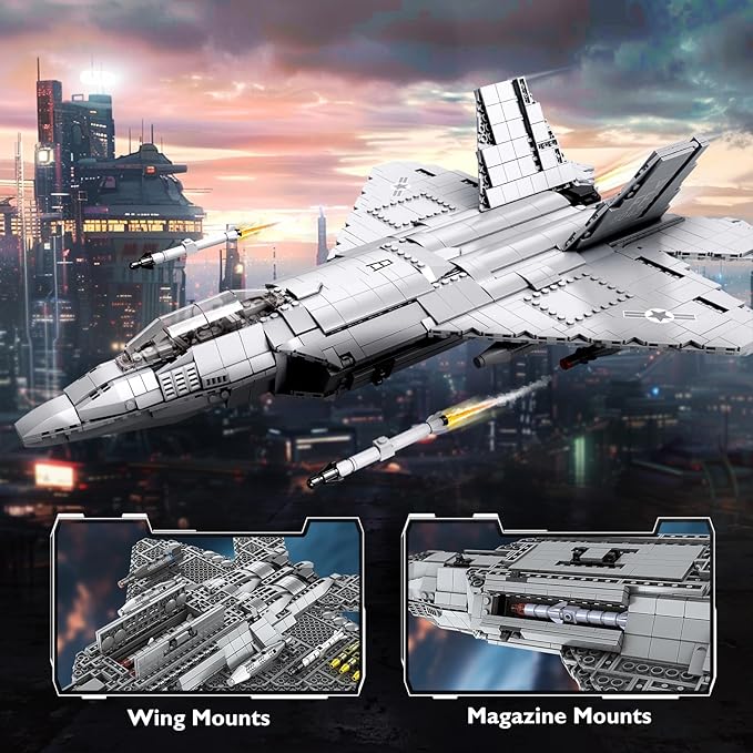 NUTCRACKER Fighter Jet Building Block Set - F-22 Raptor Military Airplane Jet Collection or Home Display Model Military Army Fighter Jet Building Toy Gift for Adult Teens Boys 14+ (1837Picece)