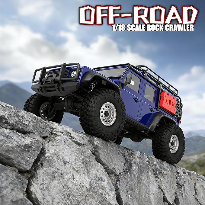 Cheerwing 1:18 Rock Crawler 2.4Ghz Car 4WD Off Road RC Monster Truck with Two-Speed Gearbox Hobby RC Car for Adults (Blue)