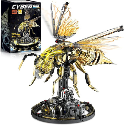 Mechanical Bee Building Set for Adults Technic Animal Building Block Insect Model with Lights &amp Moving Wings Golden Robot Bee Collectible Toy Kit Creative Display &amp Gift Idea 832Pcs