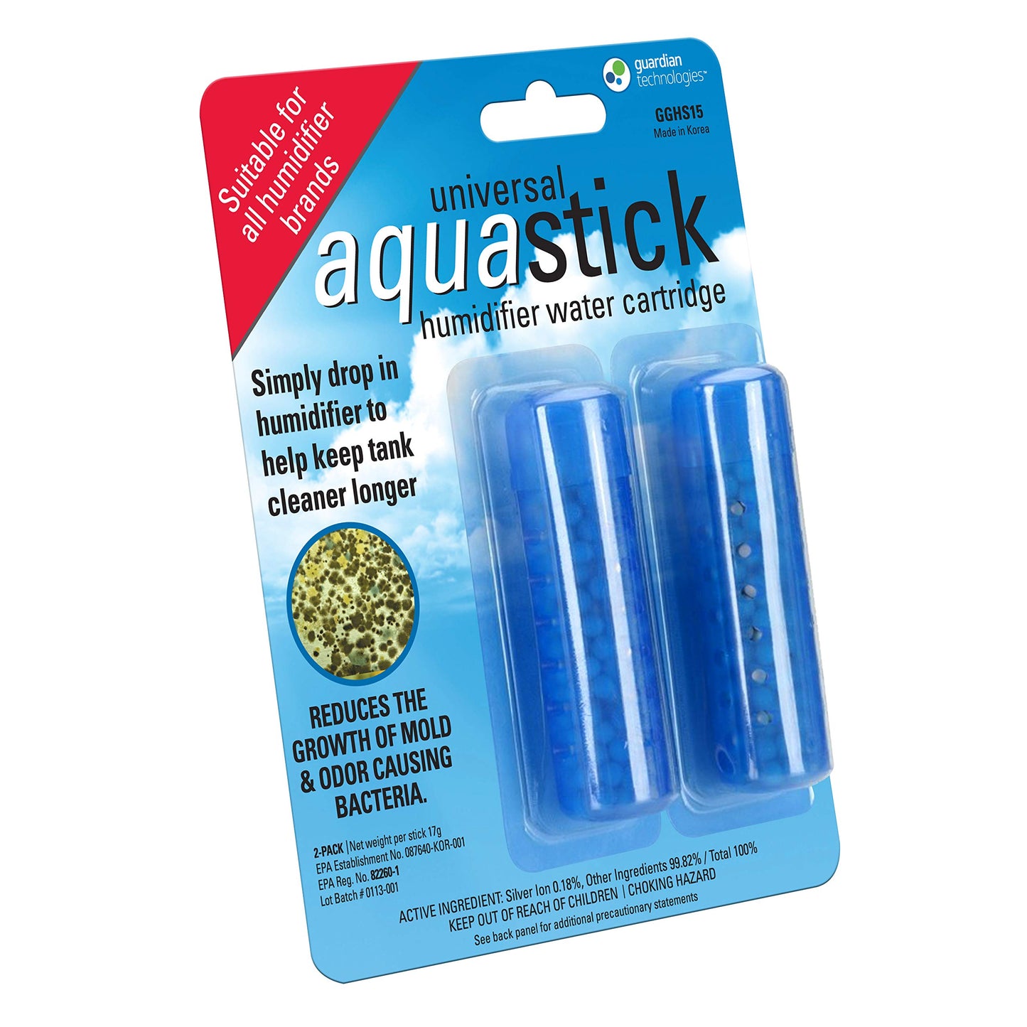 PureGuardian Aquastick, Universal, Genuine Guardian Technologies Antimicrobial Humidifier Treatment, Ultrasonic & Evaporative, Fits All Brands, Reduces Odors, 4 Count (Two Packs of Two), GGHS152PK