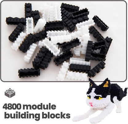 Cat Micro Building Blocks Animal Set Cow Cat DIY Mini 3D Building Toy Bricks Kit Gift for Adults and Kids 4800 Pieces (Black &amp White)