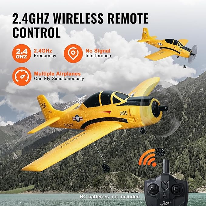 VEVOR RC Plane 2.4GHZ 4 Channel RC Airplane with 6-Axis Gyro Stabilizer&amp2 Batteries Ready to Fly T28 Trainer Aircraft Plane Toy RC Glider for Adults Kids Beginners Boys Birthday/Xmas Child Gift