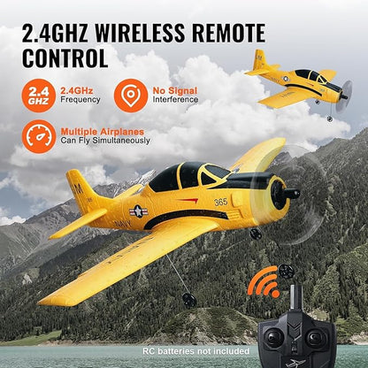 VEVOR RC Plane 2.4GHZ 4 Channel RC Airplane with 6-Axis Gyro Stabilizer&amp2 Batteries Ready to Fly T28 Trainer Aircraft Plane Toy RC Glider for Adults Kids Beginners Boys Birthday/Xmas Child Gift