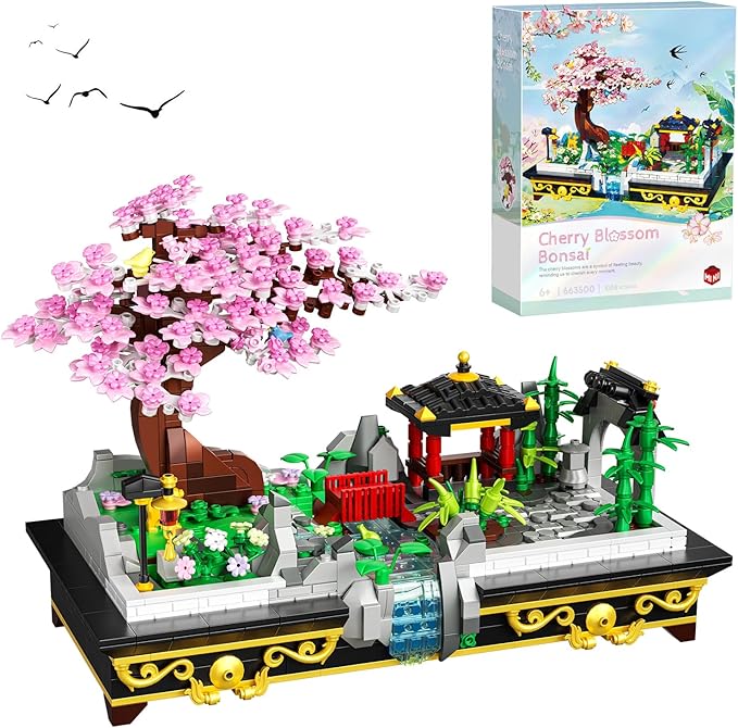Cherry Blossom Tree Building Set Japanese Sakura Bonsai Block Flowers House Mini Bricks Building Kit Home Office Decoration Creative Toys Gift for Adults Teens Children Kids 8+ 1008 pcs
