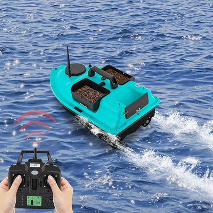 RC Bait Boat 600m/1968ft Long-Distance Control Surf Fishing Bait Boat 4.4LBS Loading Capacity with Dual 5200mAh Battery and LCD for Lake/Ocean Angling Auto Navigation (Blue)