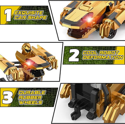 Dinosaur Transform Rc Cars 2.4Ghz Remote Control Car Transforming Robot with Flashing Light 360° Rotation One Button Deformation Car Toy Gifts for Boys Age 4-7 8-12
