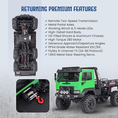 HOBBYPLUS ARKTOS V1.5 CR18P Rock Crawler RTR All Terrain - Remote Control Car Rock Crawler 1/18 Scale 6WD 2 Speed Transmission Off Road for Adults RC Hobbyists (Green)