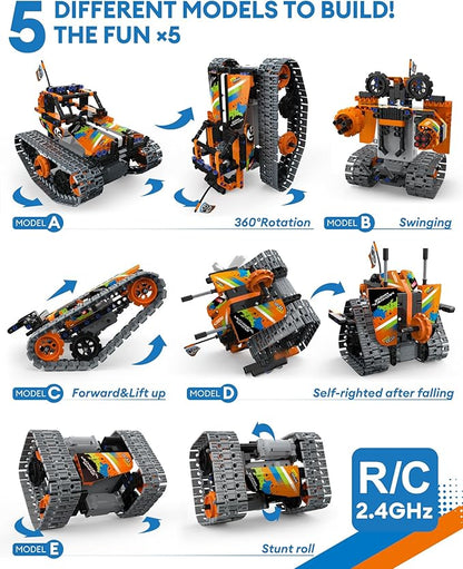 5 in 1 STEM Remote Control Building Kit 392Pcs Blocks Erector Projects Set Toys for Kids Age 8-12 Build a Tank/Robot/AVT DIY Science Educate 6 7 9 10 11 Years Old for Boys &amp Girls Gift Ideas