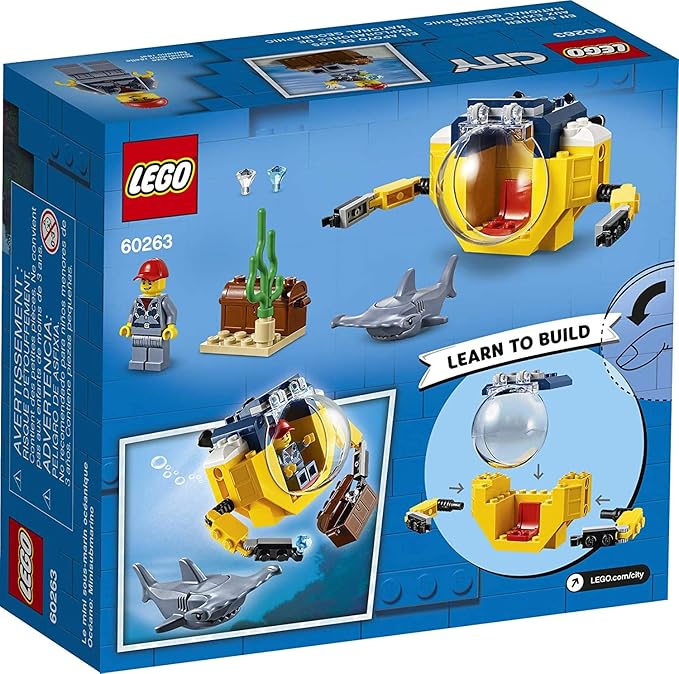 LEGO City Ocean Mini-Submarine 60263 Underwater Playset Featuring a Toy Submarine Pirate Treasure Chest Hammerhead Shark Figure and a Pilot Minifigure Great Gift for Kids (41 Pieces)