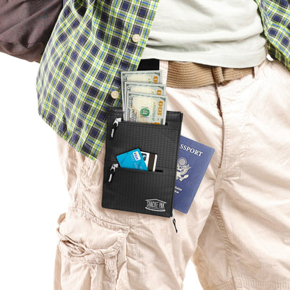 Shacke Hidden Travel Belt Wallet w/RFID Blocker (Black with Black Strap)