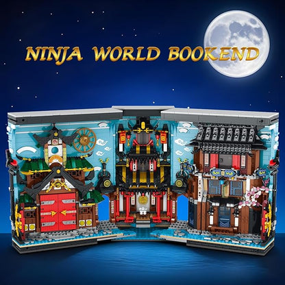Reobrix Ninja-Themed Bookend Building Set with LED Lights - 2850PCS Book Nook Model Kit Bookshelf Decor for Adults 14+ STEM Gift for Anime Fans（66029）