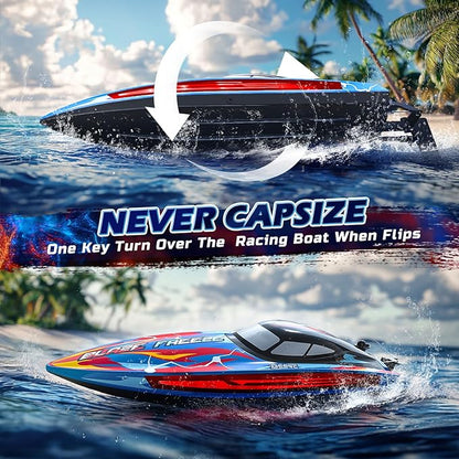 DEERC Fast RC Boat for Pool &amp Lake 20+MPH 40+ Mins Self Righting Remote Control Racing Speed Boat for Kids 2.4Ghz Summer Water Toy Gift