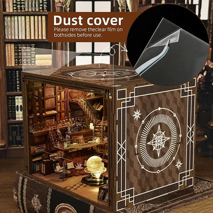 Book Nook Kit DIY Miniature Dollhouse Booknook Kit with Led Light and Dust Cover (Beyond Library Max)