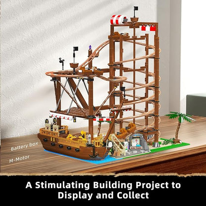 Mould King 11013 Roller Coaster Amusement Park Building Set Fairground Theme Park Kit with Rollercoaster &amp Pirate Ship Ideal Gift Model Building Kit for Adults (2174 Pieces)