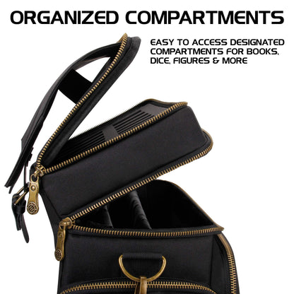 ENHANCE Tabletop DnD Bag - RPG Adventurer's Dungeons and Dragons Accessories Bag with Miniatures Storage, Mat Holder, DnD Dice & Token Pockets, Fits 4-8 Books, DM's Guide, Player's Handbook (Black)