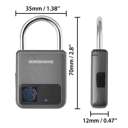 Fingerprint Padlock, Smart Padlock with USB Charging Support, Fingerprint Lock, Biometric Lock Suitable for Luggage, Bookcase, Suitcase, Backpack, Bike, School Locker, Gym Locker Lock(Gray)