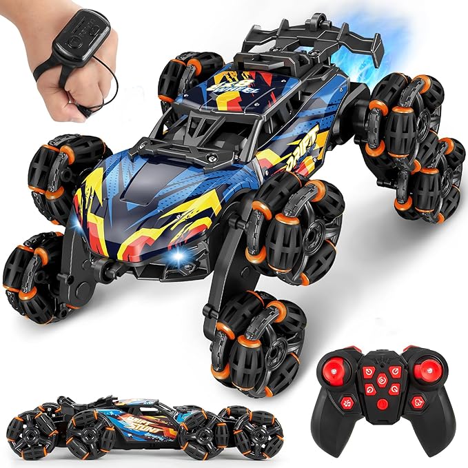 8WD Gesture Sensing RC Stunt Car Toys for Boys Age 8-12 2.4GHz Hand Controlled Remote Control Car with Light &amp Music &amp Spray Cool Christmas Birthday Present Gifts for Kids 6 7 8 9 10 11 12 Y