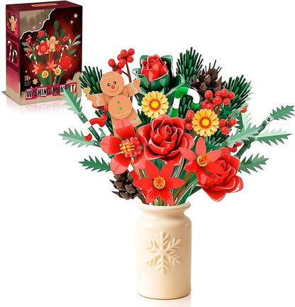 Christmas Flowers Bouquet Building Set Xmas Botanical Collection Compatible with Lego Flowers for Home Living Room Christmas Decor Xmas Gift for Grandkids &amp Teens 865 PCS
