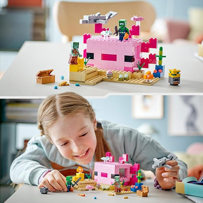Lego Minecraft The Axolotl House 21247 Building Toy Set Creative Adventures at a Colorful Underwater Base Includes a Diver Explorer Dolphin Drowned and More Minecraft Toy for 7 Year Old Kids
