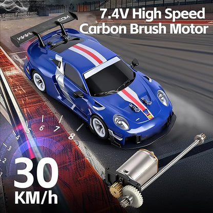 Wltoys 284019-A RC Drift Car 1:28 Scale 30KM/H High Speed RC Drift Car with LED Lights Gyroscope and Professional Chassis 2.4GHz 4WD RTR Rally Cars for Teens Adults (Blue)