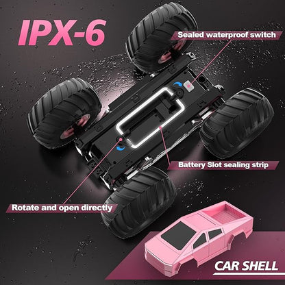 Remote Control Car Cyber RC Truck Toy 1:16 2.4GHz 4WD Off-Road Amphibious Waterproof Monster Truck for All Terrain Kids Birthday Gifts for Boys Girls Age 6 7 8 9 10 11 12 Year Olds (Pink)