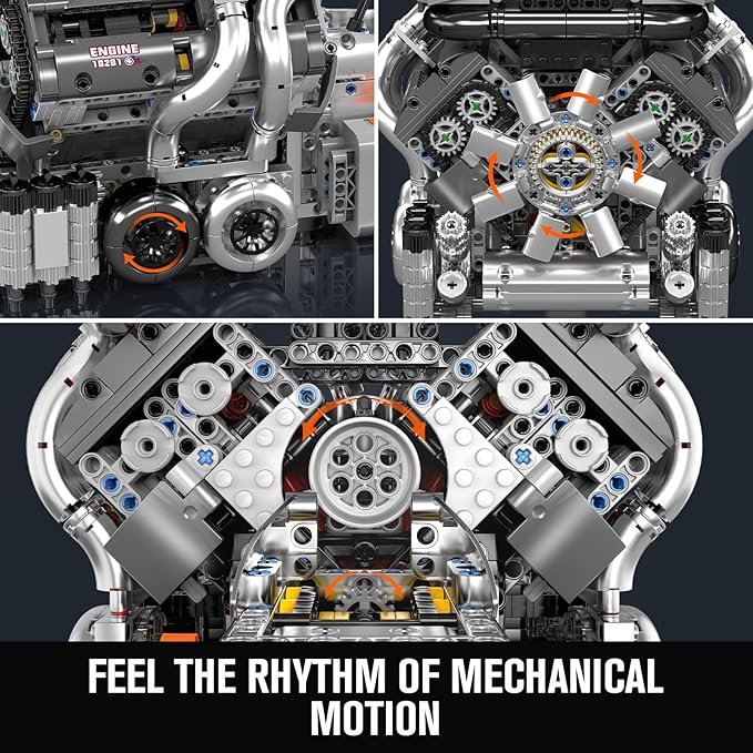 Mould King 10201 W16 Engine Model Kit - Build Your Own Cars 4-Speed Transmission Engine that Works - DIY STEM Project for 14+ Teens Hobby Building Blocks Kit for Adults(2024 Pcs)