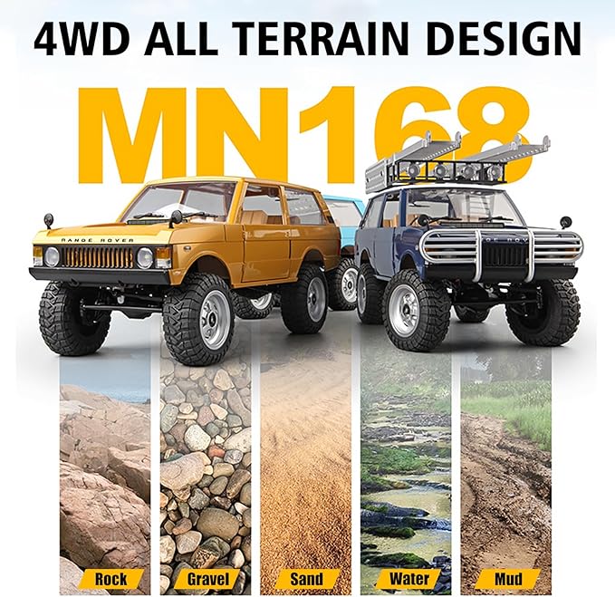 RC Rock Crawler MN-168 Ranger Rover 1:12 RC Climbing Car 4WD Off-Road RC Crawler RTF 2.4Ghz 4x4 All Terrain Car with 1200Mah Battery for Adults