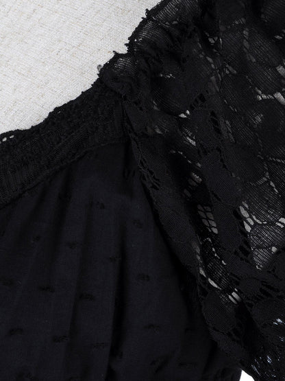 Anna-Kaci S/M Fit Peasant Maiden Boho Inspired Cap Sleeve Lace Trim Dress Black Medium, Black, Medium