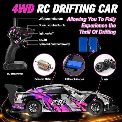 RC Drift Car 1:16 Scale Drifting RC Cars 2.4GHz 4WD RC Race Car 40km/h High-Speed Remote Control Drift Car Vehicle Racing Sport Toy Easter Basket Stuffers Gift for Boys Girls Kids(Purple)