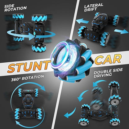 Gesture Sensing RC Stunt Car Toys for Boys 6-8 Gifts for Boys 6 7 8 9 10 11 12 Birthday Gifts for Boys Remote Control Car for Boys 8-12 360° Rotate 4WD Off-Road with Lights Music Spray