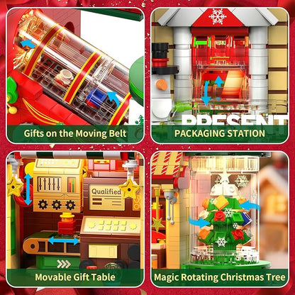 Christmas Factory Building Set with Light 2775PCS Christmas Village Decoration for Home Holiday House Kit with Rotating Xmas Tree Santa Advent Calendar 2025 for Adult Teen Boy Girls Gift Idea