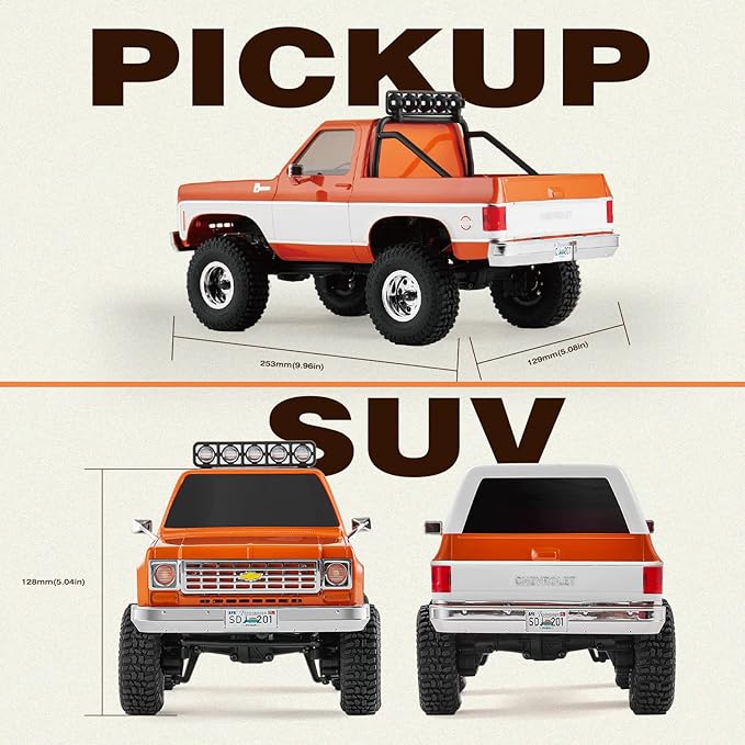 BEEZRC FMS 1/24 RC Crawler Officially Licensed Chevy K5 Blazer RC FCX24 RTR RC Pickup Truck SUV 4WD 2.4GHz 3CH Hobby RC Model 8km/h Mini Car Off-Road Remote Control Car (Orange)
