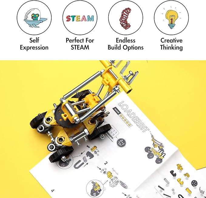 The Off Bits Build Your Own Excavator Toy 150+ Pcs Vehicle Construction Toys LoaderBit Educational Stem Building Toys STEAM Gift for Kids Engineering Kit for Kids 8 9 10 11 12 Years Old