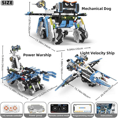 3-in-1 Programmable Robotics Kit with Remote and App Control - STEM Educational Building Toy for Kids Ages 8-12 Ideal Birthday for Boys (856PCS)