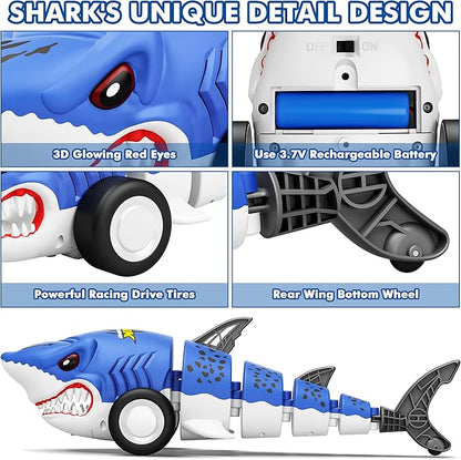 Remote Control Shark Car Toys for Kids2.4GHz RC Cars Simulation Shark with Cool Light 360° Stunt Drift &amp Most TerrainsOutdoor Toys for Birthday for 678910-12 Boys Girls