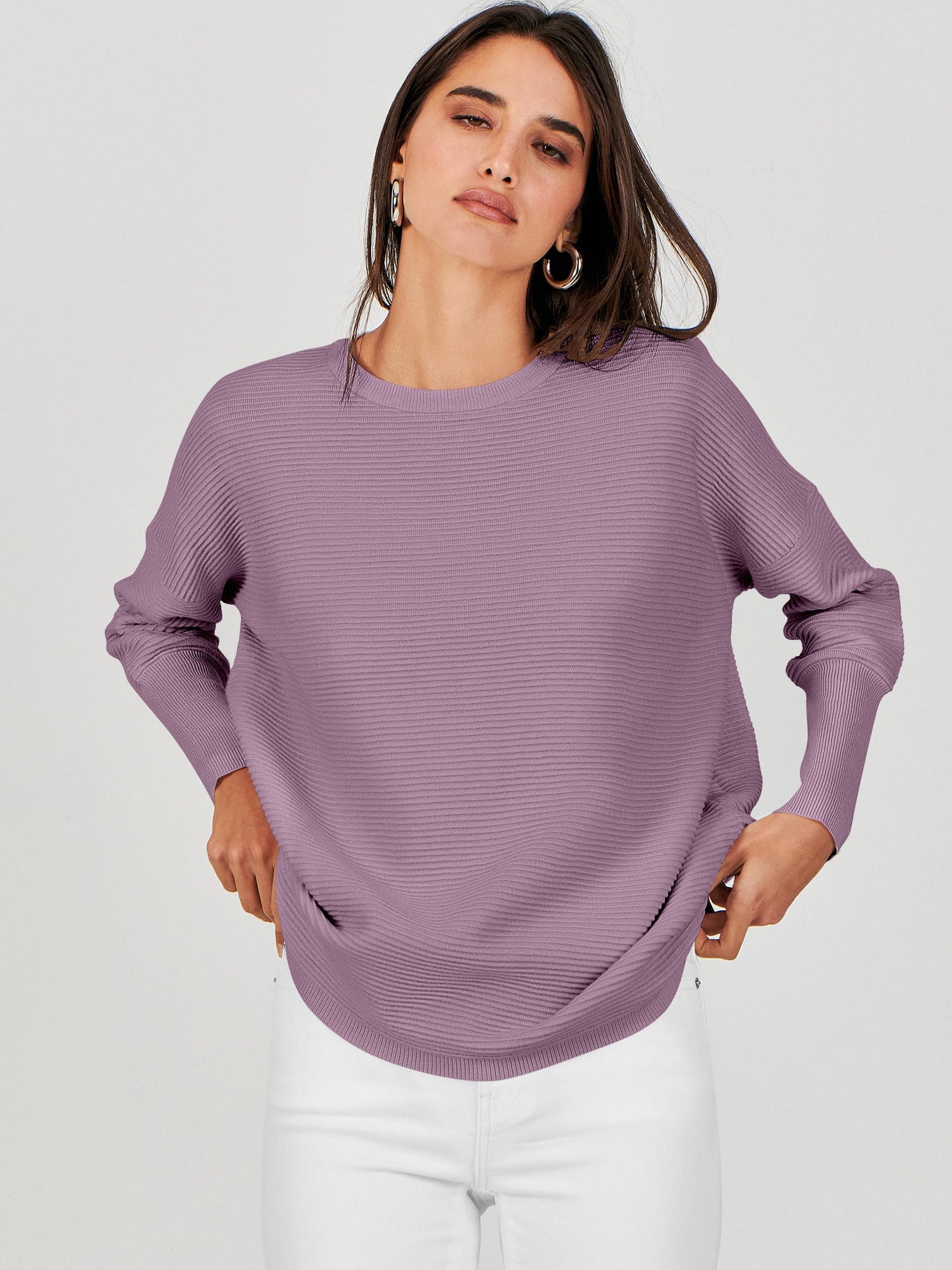 ANRABESS Womens Oversized Batwing Long Sleeve Ribbed Knit Sweaters 2025 Fall Outfits