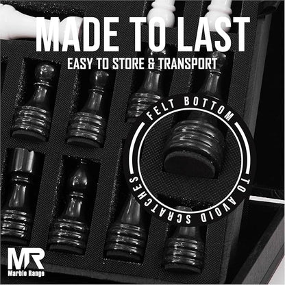 Marble Chess Set for Adults 15 Handmade Black &amp White Board Game with 32 Chess Pieces 2 Extra Queens &amp Storage Box Luxury Travel Game – Elegant Home Décor