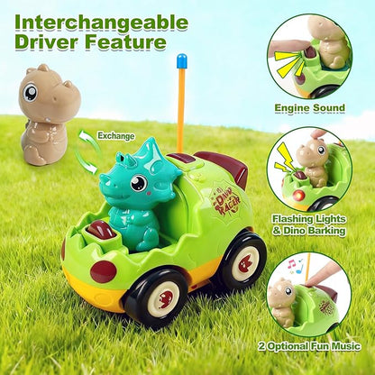 2-Pack RC Dinosaur Cars for Kids - Remote Control Dinosaur Toy Cars with Music and Lights Birthday Gift Toy for Boys Ages 2 3 4 5 Year Old and Toddlers 18+ Months