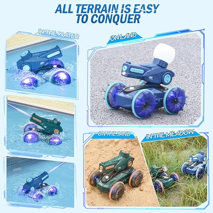 3-in-1 Remote Control Car RC Boat &amp Water Gun - Amphibious RC Car for Land &amp Water Adjustable Speed Waterproof Perfect Valentines Birthday Gifts for Kids-Blue