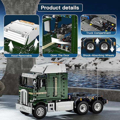 Mould King RC Tractor Truck Toy Building Block Semi Truck Toy for Aged 14+ 13202 Realistic Car Model with Motor Heavy Equipment Transporter Build and Display Blocks Kits (2181 Pieces)