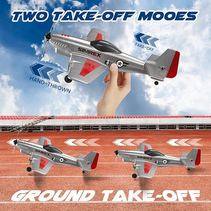 SIMREX RC Plane for Kids - 2.4GHz 3-Channel Remote Control Airplane Toy with 6-Axis Gyro 2 Speeds 2 Batteries P51 RC Airplane Foam Glider - Gift for Boys &amp Girls