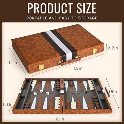 ropoda Backgammon Board Game Set (18 Inches) for Adults and KidsClassic Board Strategy GamePortable and Travel Backgammon Set with Premium Leather CaseBest Strategy &amp Tip Guid