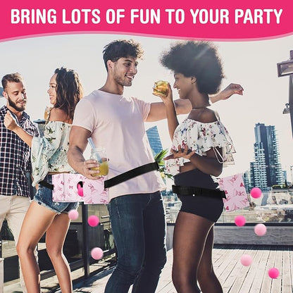 Yaomiao 4 Pack Bachelorette Party Shaking Swing Balls Game Set Includes 4 Set Strap Shake Box and 80 Balls for Birthday Bachelorette Bridal Shower Table Tennis Game(Pink BowPink)