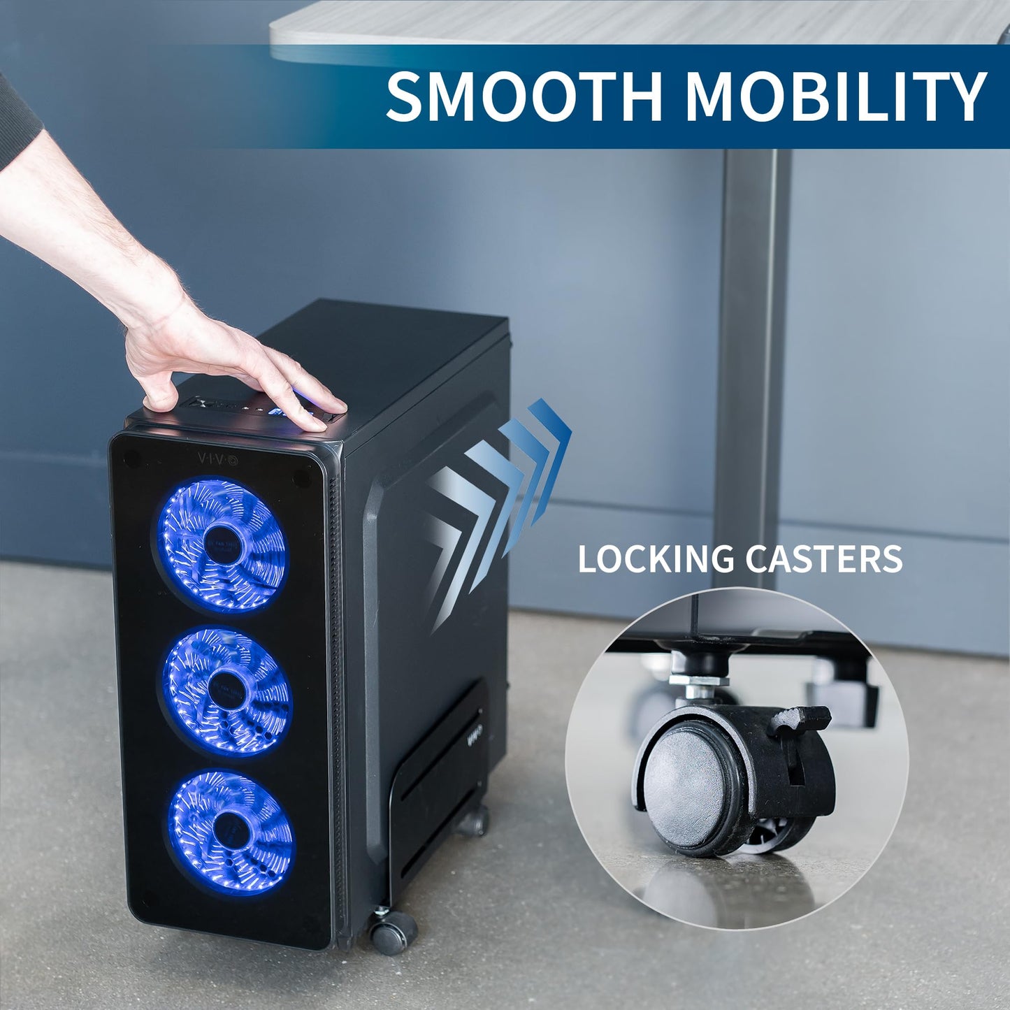 VIVO Computer Mid-Tower Case, CPU Steel Rolling Stand, Adjustable Mobile Cart Holder with Locking Caster Wheels, Black, CART-PC01