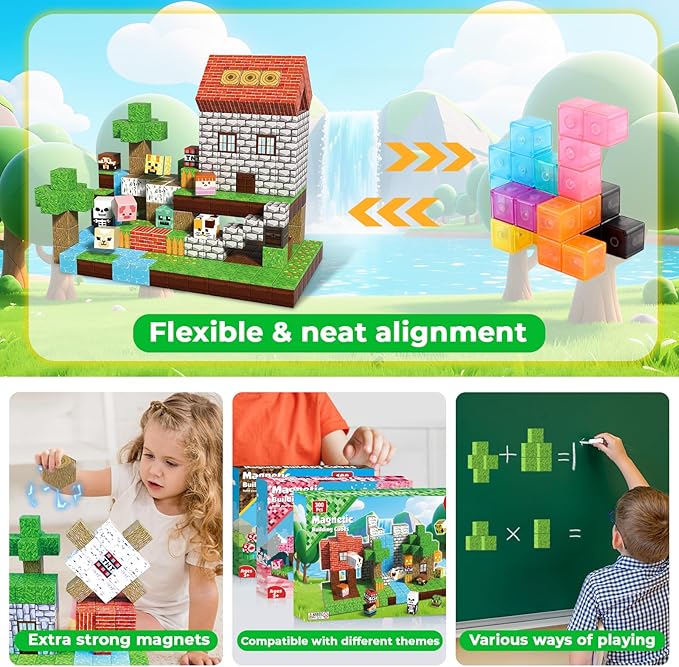 300PCS Magnetic Blocks - Magnetic Building Blocks Stacking Magnet Cubes Toys STEM Montessori Sensory Game Toys for Kids Boys and Girls Ages 3 4 5 6 7 8 9 10 Easter Birthday Gifts